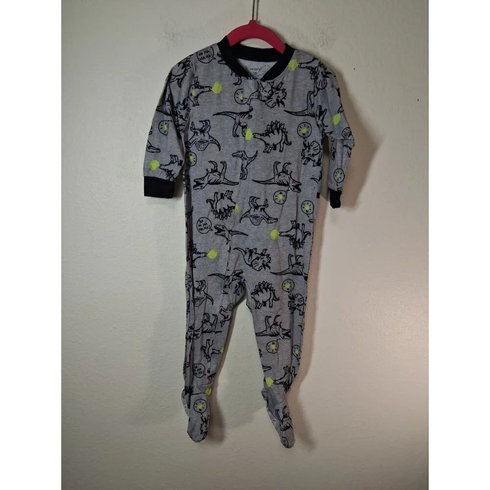 Carter's Pajamas One Piece Dinosaur Long Sleeve Winter Gray Size 18 Months
